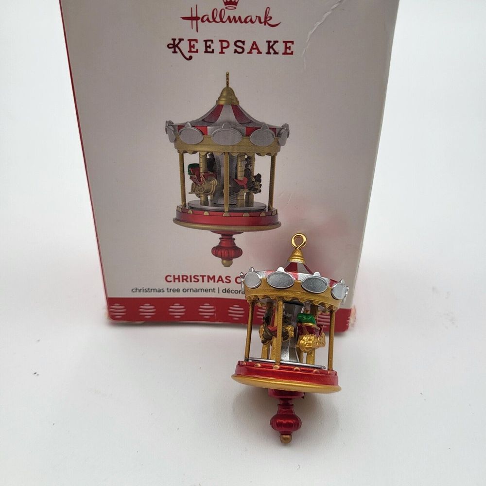Hallmark‎ 2017 Christmas Carousel Series #1 Mini Ornament Reindeer Santa Sleigh